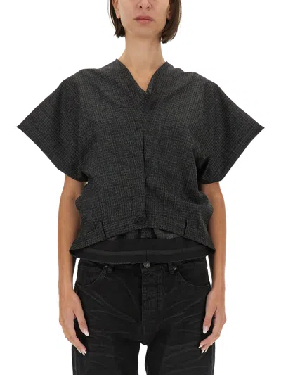 Balenciaga V-neck Tailored Blouse In Gray