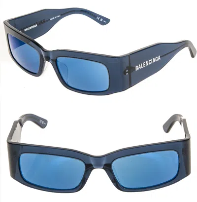 Pre-owned Balenciaga Panther 0328 Blue Mirrored Geometric Unisex Sunglass Bb0328s 004