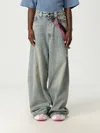 Balenciaga Wide-leg High Waist Jeans With Unique Accessory Chain In Gray