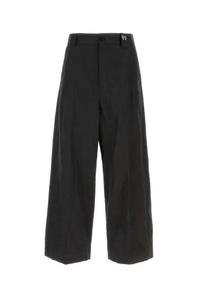 Balenciaga Linen Blend Wide Leg Pant With Belt Loops And Back Pocket In Black