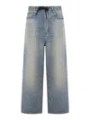 Balenciaga Distressed Drawstring Wide-leg Jeans In Blue