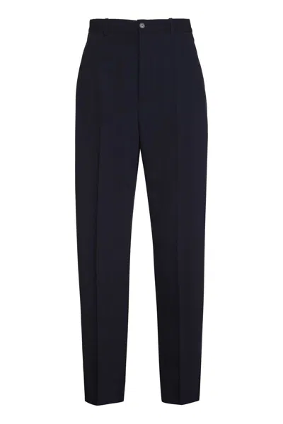Balenciaga Men's Navy Twill Wide-leg Pant In Blue