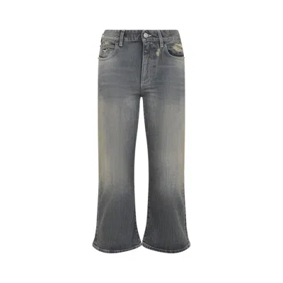 Balenciaga Grey Light Laced Flared Capri Cotton Jeans In Gray