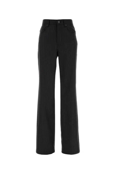 Balenciaga Embroidered Wool Palazzo Trousers Featuring Pockets In Black