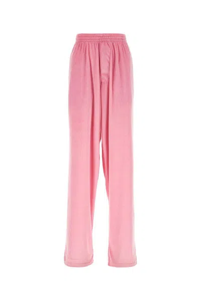 Balenciaga Woman Pink Stretch Velvet Baggy Pant In Pastel
