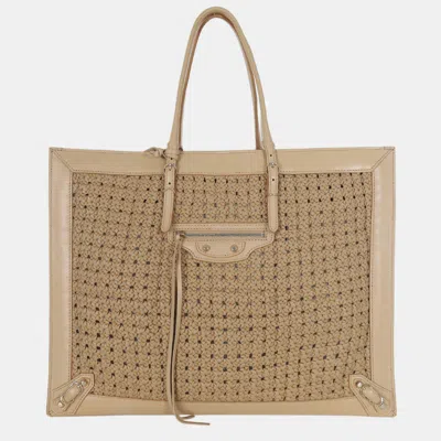 Pre-owned Balenciaga Papier A4 Leather Crochet Tote Bag In Brown