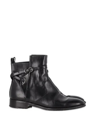 Pre-owned Balenciaga Papier Buckle-strap Ankle Boots In Black
