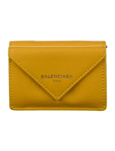 Pre-owned Balenciaga Papier Leather Card Holder In Yellow