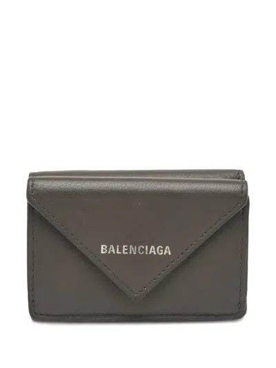 Pre-owned Balenciaga Papier Leather Wallet In Gray