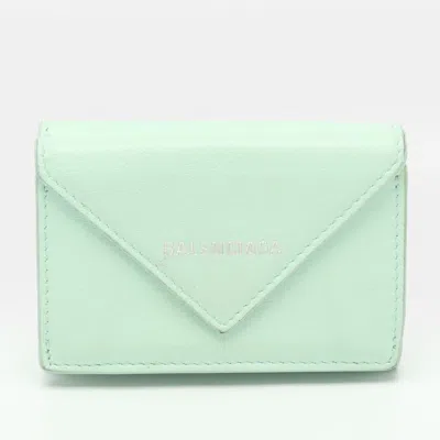 Pre-owned Balenciaga Papier Mini Mint Green Leather Wallet