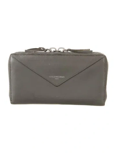 Pre-owned Balenciaga Papier Zip Around Continental Leather Continental Wallet In Gray