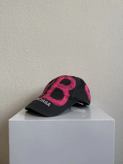 Pre-owned Balenciaga Paris 6 Panel Cap Hat Black Pink