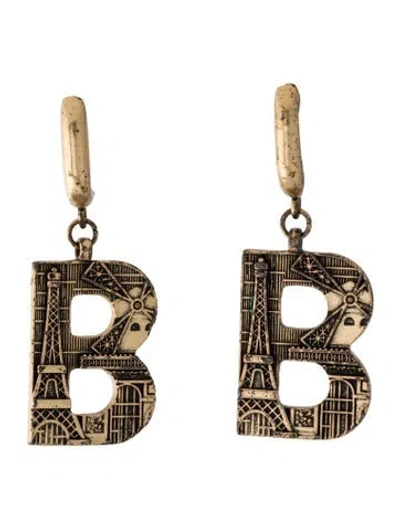 Pre-owned Balenciaga Paris 'b' Drop Earrings In Multicolor