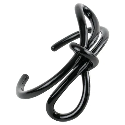 Pre-owned Balenciaga Paris Black Enamel Metal Bowtie Cuff Bracelet