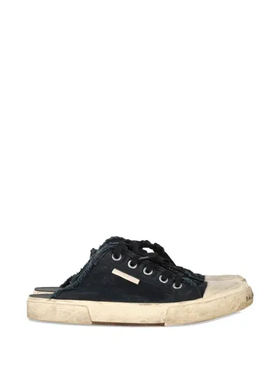 Pre-owned Balenciaga Paris Distressed Open-back Trainers In Black