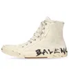 Balenciaga Paris High Top Sneakers 'white Destroyed Cotton And White Rubber With Graffiti' In Neutral