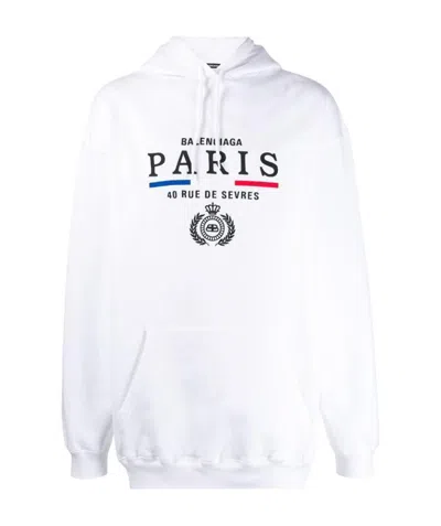 Balenciaga Paris Hooded Printed Hoodie In White | ModeSens