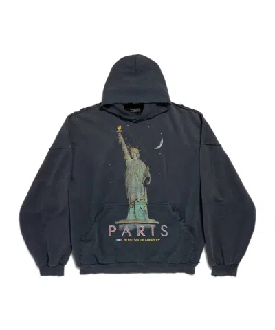 Balenciaga Paris Liberty Distressed Hoodie In Black