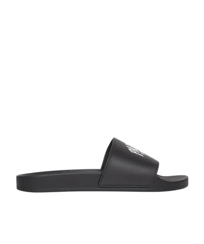 Balenciaga Paris Logo Pool Slides In Black