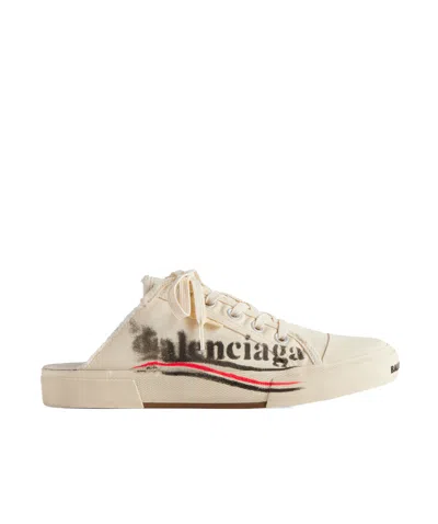 Balenciaga Paris Logo-print Mules In Nude