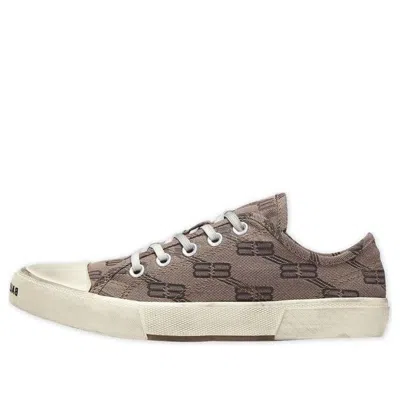 Balenciaga Paris Low Top Sneakers 'tan Allover Logo Cotton And White Rubber'