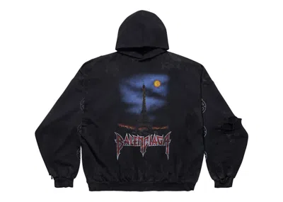Pre-owned Balenciaga Paris Moon No Pocket Hoodie Oversized In Faded Black