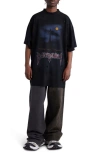 BALENCIAGA PARIS MOON OVERSIZE DISTRESSED COTTON GRAPHIC T-SHIRT