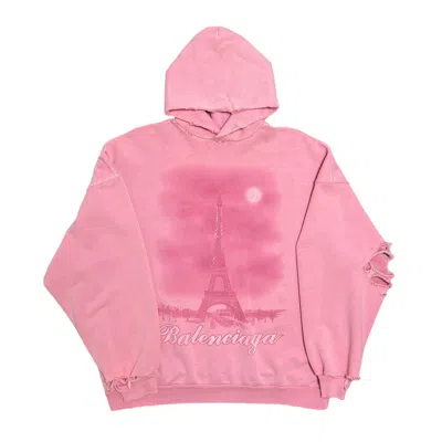 Pre-owned Balenciaga Paris Moon Oversized Hooded Sweatshirt Light Pink