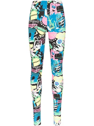 Balenciaga Leggins Mit Paris Night-print In Blau