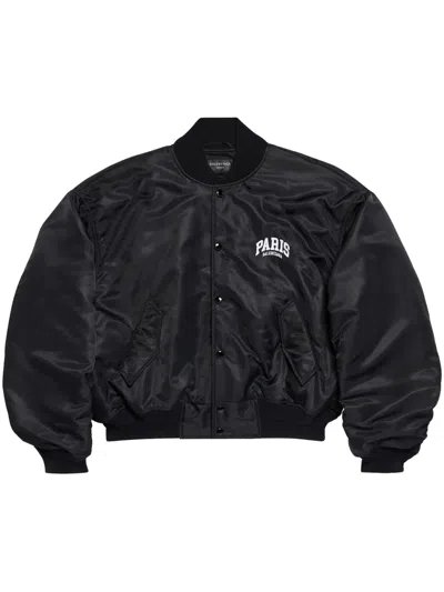 Balenciaga Paris Oversized Bomber Jacket In Black