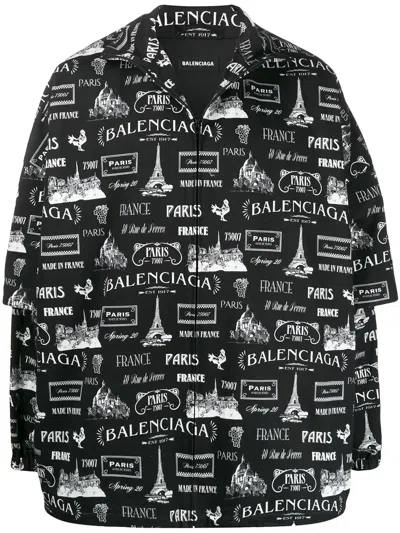 Balenciaga Paris-print Layered-sleeve Jacket In Black