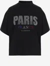 Balenciaga T-shirt Paris Strass Cropped Oversize In Nero In Black