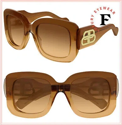 Pre-owned Balenciaga Paris Square 0069 Brown Gold Fashion Bb Logo Sunglasses Bb0069s 004