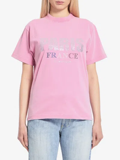 Balenciaga Paris Strass Tshirt In Pink