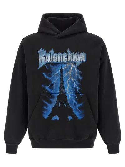 Balenciaga Paris Thunderstorm Graphic Hoodie In Black