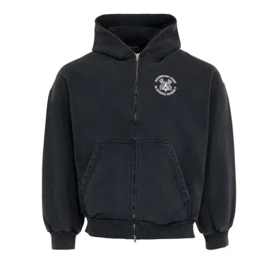 Pre-owned Balenciaga Paris Zip Front Hoodie 'faded Washed Black/white' | Men's Size S