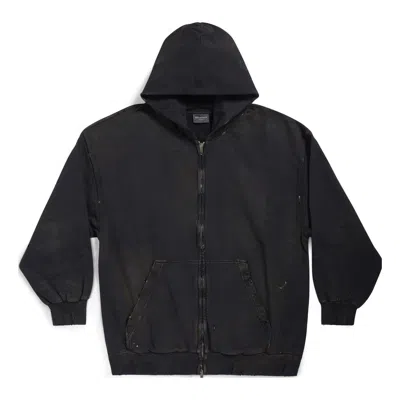 Balenciaga Paris Zip-up Hoodie Small Fit 'black Faded'