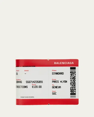 Balenciaga Passport Boarding Pass Bifold Leather Wallet In Red