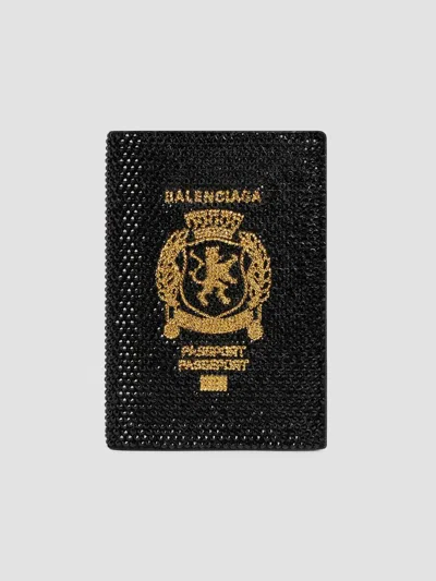 Balenciaga Passport Holder With Rhinestones In Black