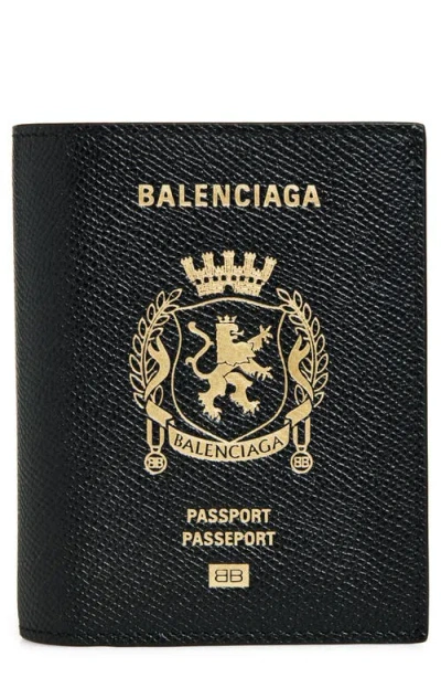 Balenciaga Passport Leather Vertical Bifold Wallet In Black
