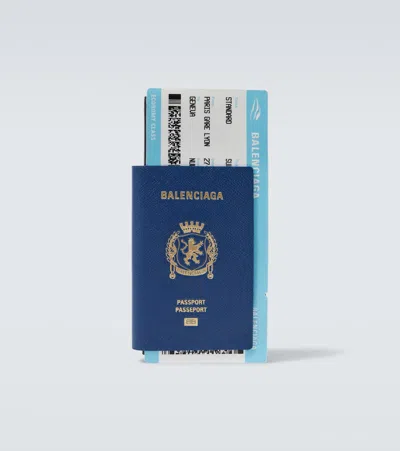 Balenciaga Passport Leather Wallet In Navy Blue