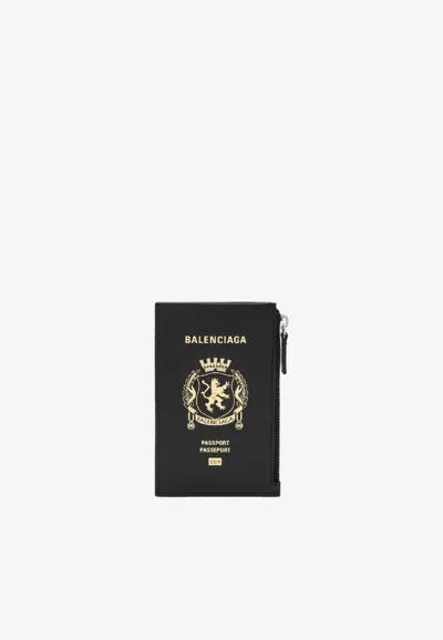 Balenciaga Passport Logo Zip Cardholder In Black