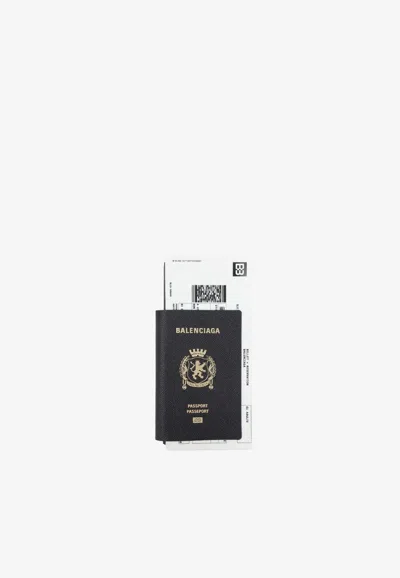 Balenciaga Passport Long Wallet In Grained Leather In Black