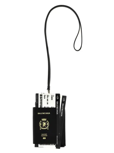 Balenciaga Passport-print Calfskin Card Case In Black