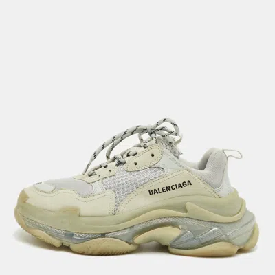 Pre-owned Balenciaga Pastel Blue Faux Leather And Mesh Triple S Clear Sole Sneakers Size 38