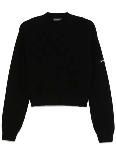 Balenciaga Patch Cropped Sweater In 黑色