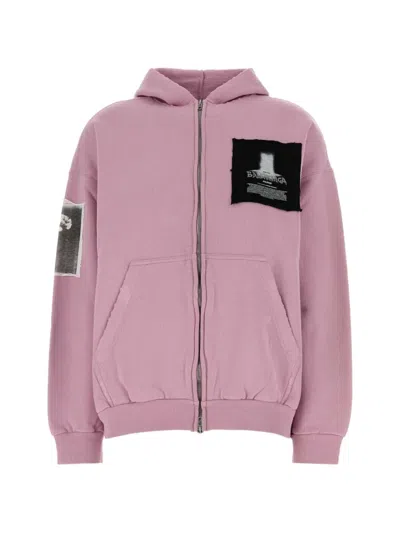 Balenciaga Antique Pink Cotton Jersey Zip-up Hoodie