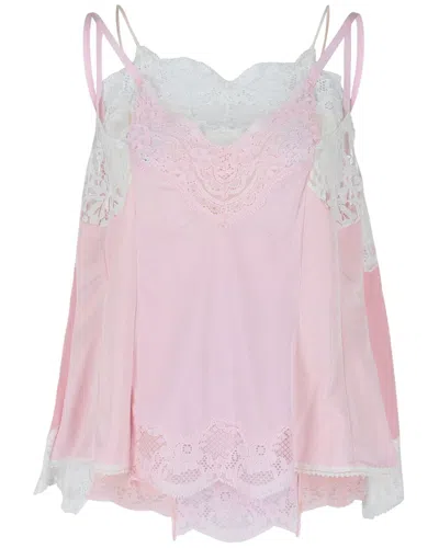 Balenciaga Patched Lace Slip Tank Top In Pink