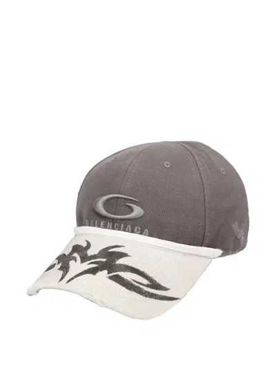 Balenciaga Patched Logo-embroidered Visor Cap In Gray