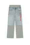 Balenciaga Men Light Blue Denim And Grey Fleece Trousers In Blue